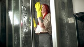 Maid Strips Naked Cleaning Shower - Boss Joins for Wet Rough Fuck!
