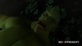 In this fantastical scene, a beautiful fairy and an imposing orc engage in