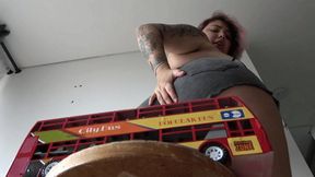 Eva Wearing Shorts Crush Red Bus