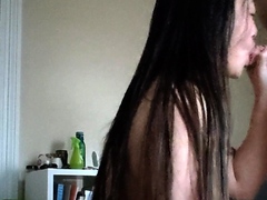 Small tit GF gives POV blowjob on my denim