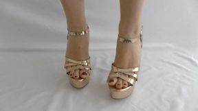 Walking in High Heels - Rose Gold Strappy Platform Stiletto Sandals