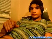 Twink pulls his big cock out and films himself jerking off