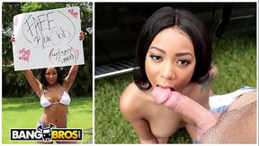 BANGBROS - Young Black Babe Diamond Monrow Gets Driver'_s Attention With Her Big Tits