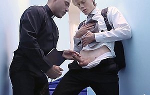 Teen boy indulges in a sexy fling with the old priest