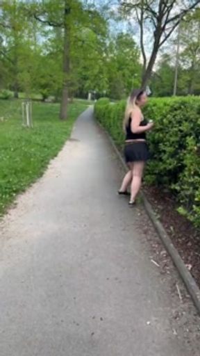 Walking with anal plug and piss on the path