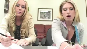 White chicks take turns on big black dong