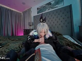 VR Conk: Horny Asian In Costume Gives Deepthroat And Cums With Moans In A Game Cosplay Parody