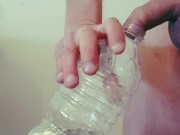 desperate twink pissing in a bottle