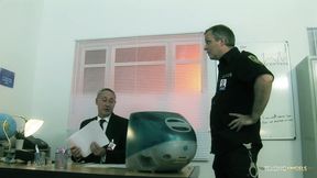 Before leaving the police station the brunette with big tits has to endure a threesome
