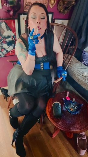 Boots, Gloves &amp; A Cigarette! Tina Snua Smoking A Cig In Knee high Boots - OMI OME Snap Inhales Drifting