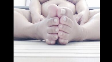 BBW feet squirted on by soft Asian soles cum covered.