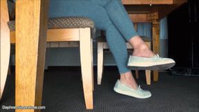 * 854x480p* Canvas Slip On Flats Foot Watching Under A Table - Mp4