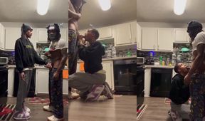 Casanova gets face blasted by Kyle's throbbing cock in the kitchen cum facial