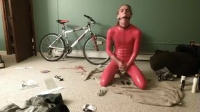 Latex Catsuit with Plug and Gag and Fapping