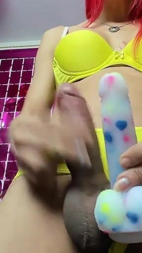 Sis Yellow Underwear Dildo and Cumshots