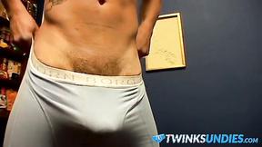 ”Buff stud has solo fun by showering & stroking in undies”