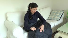 Zipper Test on a Dark Blue Down Coat, Lady Victoria Valente