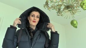Zipper Test on a Dark Blue Down Coat, Lady Victoria Valente