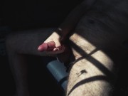 ASMR Hot Gay Masturbation in front of office window with cock ring, cumshot and cock lubed with cum