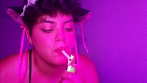 catgirl smoking in lingerie