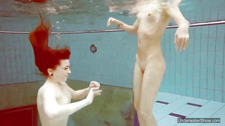 2 super-hot nymphs love swimming pool bare