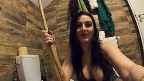 desperate to pee – shiny leather boots, ripped pantyhose and intense pee fetish play