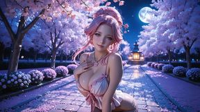 blush petals and pink moans beneath the blossoms ~ ai-generated
