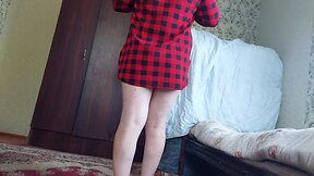 Cute trans blonde in extra mini red dress with big white booty.