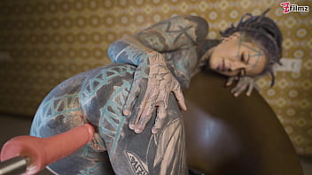 tattooed TEEN testing FUCK MACHINE with her ANAL - gapes, orgasm, anal (goth, punk, alt porn) ZF059