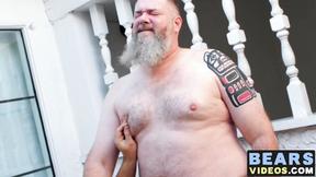 ”Nasty massive bear makes his cub go on knees to blow his rod”