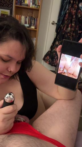 Chastity cuck teasing! Dirty talk SPH &amp; showing him pictures of me with my bull! Vibrator stimulating