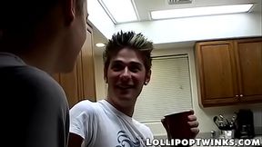 Lollipop loving twink spitroast fucked in threeway