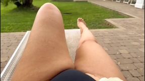 Horny mature milf with big tits and sexy legs show her pussy and her sexy ass outdoor at the pool