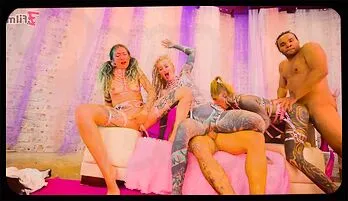 Tattooed Beauties in Wild Interracial Orgy VIP selection