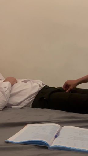 Teacher and Student. Old Teacher Gets First Time Helping Hand From Young Student Handjob with Big Hot Cum.