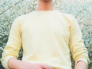 Spring jerking backyard - Fat dick , 2 cumshots and own cum licking