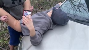 School driving student in public