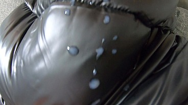 Cum play on my new long Black shiny and Puffy Jacket 184