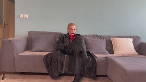 Horny blonde goddess enjoys her real leather outfit