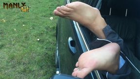 I Dare You to Lick Them as You Walk by - Ripe Smelly Boot Feet Out Car Window - Manlyfoot