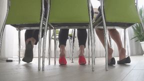 Deeping and hopping ballet flats under chair s