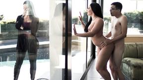 ”Furious huge tits COUGAR fucks huge dick neighbor in front of housewife”