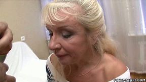 Lustful blond granny Renee gives a zealous mouth fuck