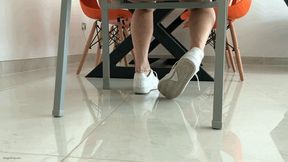 BIG FEET IN SNEAKERS SHOEPLAY UNDER THE TABLE - MOV Mobile Version