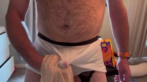 Stroking my cock in silky nylon panties