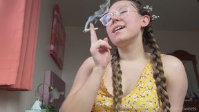 Hairy Hippie Girl Smoking and Coughing