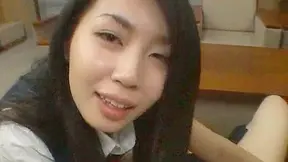 Dark-Haired Foxy Japanese Babe Gives Mind-Blowing Handjob