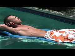 Floating out on the pool, sexy Vincenzo is spied on by hot