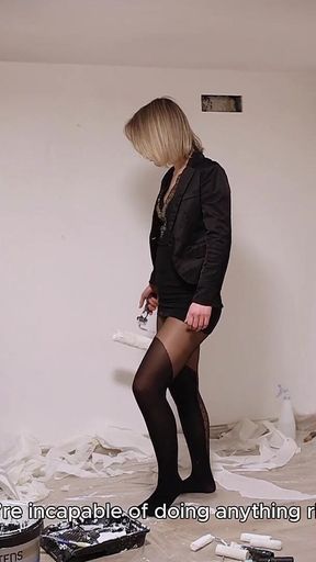 Incompetent Painting Slave? Humiliating Paint Jerk-off! - Mistress Julia