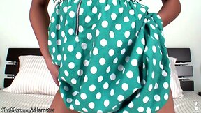 Redhead femboy in polka dot dress masturbates till cumshot